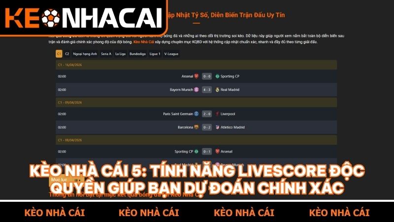  Kèo nhà cái 5: Tính năng Livescore độc quyền giúp bạn dự đoán chính xác